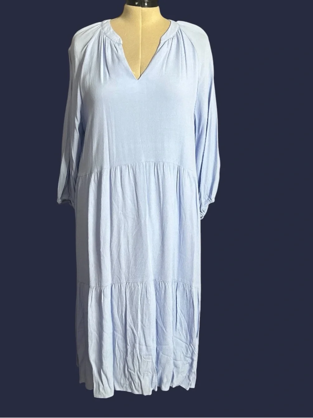 Gibson Latimer Light Blue V-Neck Tiered Midi Dress - Picture 2 of 4